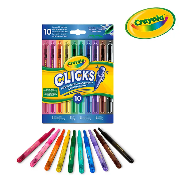 Crayola Flamastry automatyczne zmywalne Clicks 10szt. 8+ - Papiernicze i szkolne