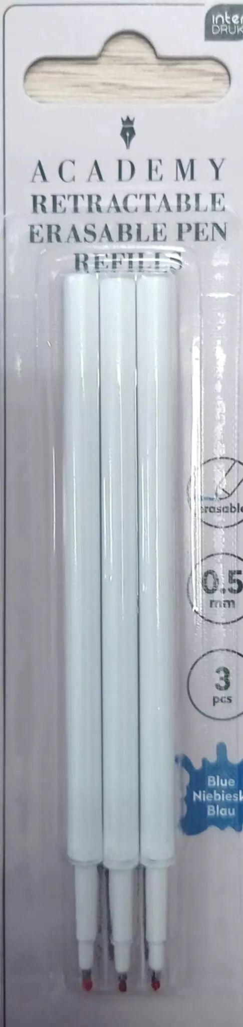 Wkłady do długopisów ścieralnych automatycznych INTERDRUK ACADEMY niebieskie - 3 szt. 0,5mm - Papiernicze i szkolne