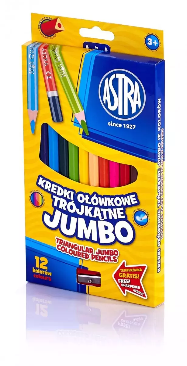 Kredki ołówkowe trójkątne Jumbo, 12 kolorów + temperówka - Papiernicze i szkolne