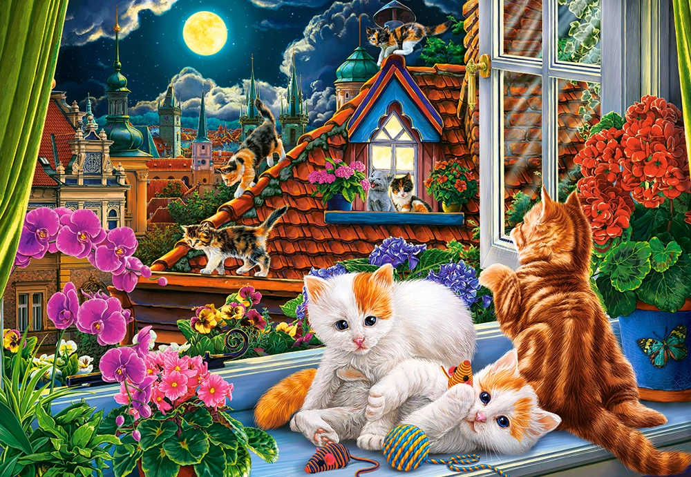 Puzzle 1500 elementów. Kittens on the Roof - Puzzle