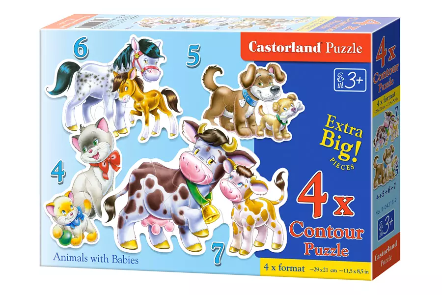 Puzzle konturowe 4w1. Zwierzęta i ich dzieci - Puzzle