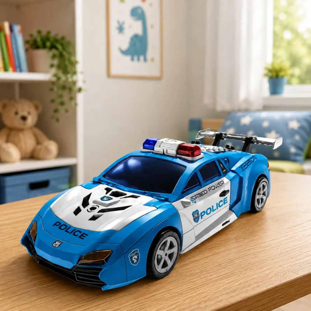 Auto Robot 2w1 Samochód Policyjny Wyrzutnia Małe Roboty Światła Dźwięki - Zabawki