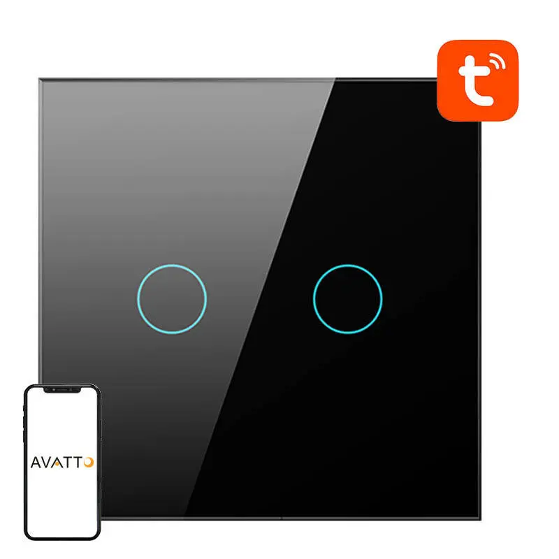 Włącznik światła AVATTO TS02-EU-B2 Wi-Fi 2-przyciski (czarny) - Elektronika i akcesoria