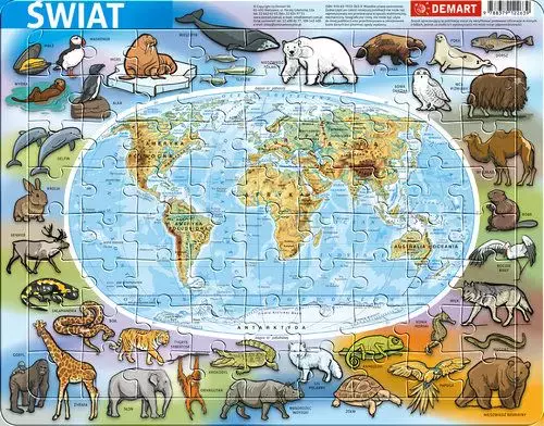 Puzzle ramkowe 72 elementy. Mapa fizyczna świata - Puzzle