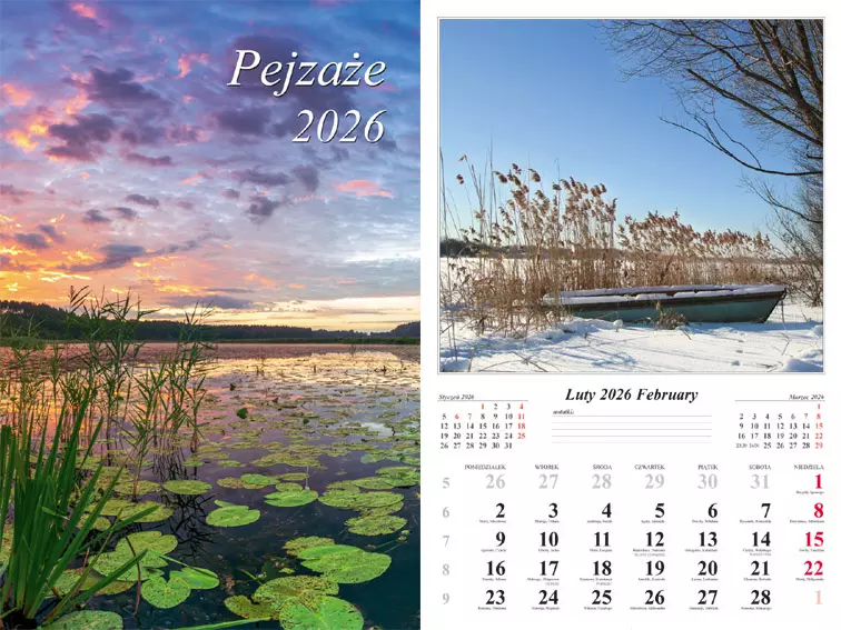 Kalendarz 2026 ścienny, 13 plansz, Pejzaże - Książki