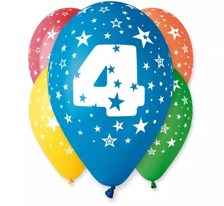 Balon, 12", cyfra 4, pastelowe, 5 sztuk - Impreza