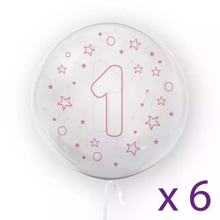 Balony z cyfrą "1" (6 sztuk), gwiazdki różowe - Papiernicze i szkolne