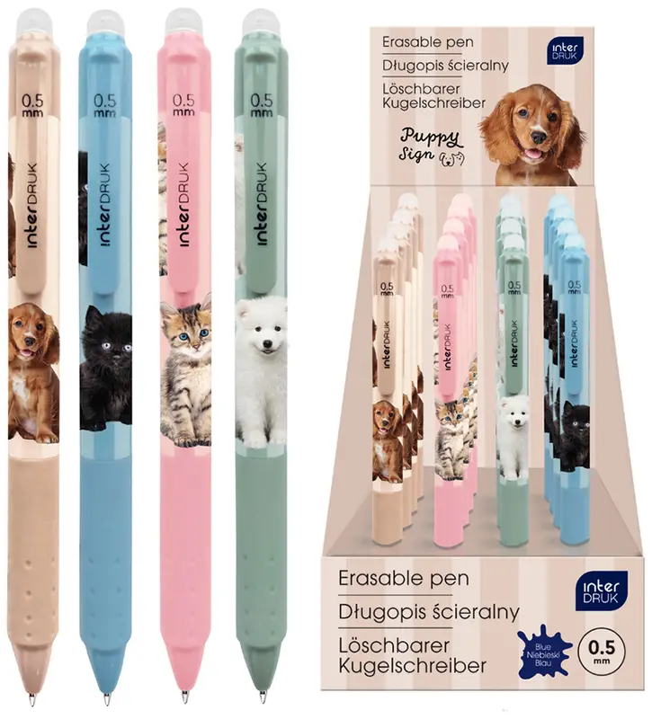 Długopis ścieralny automatyczny z gripem Puppy Sign, Interdruk - Papiernicze i szkolne