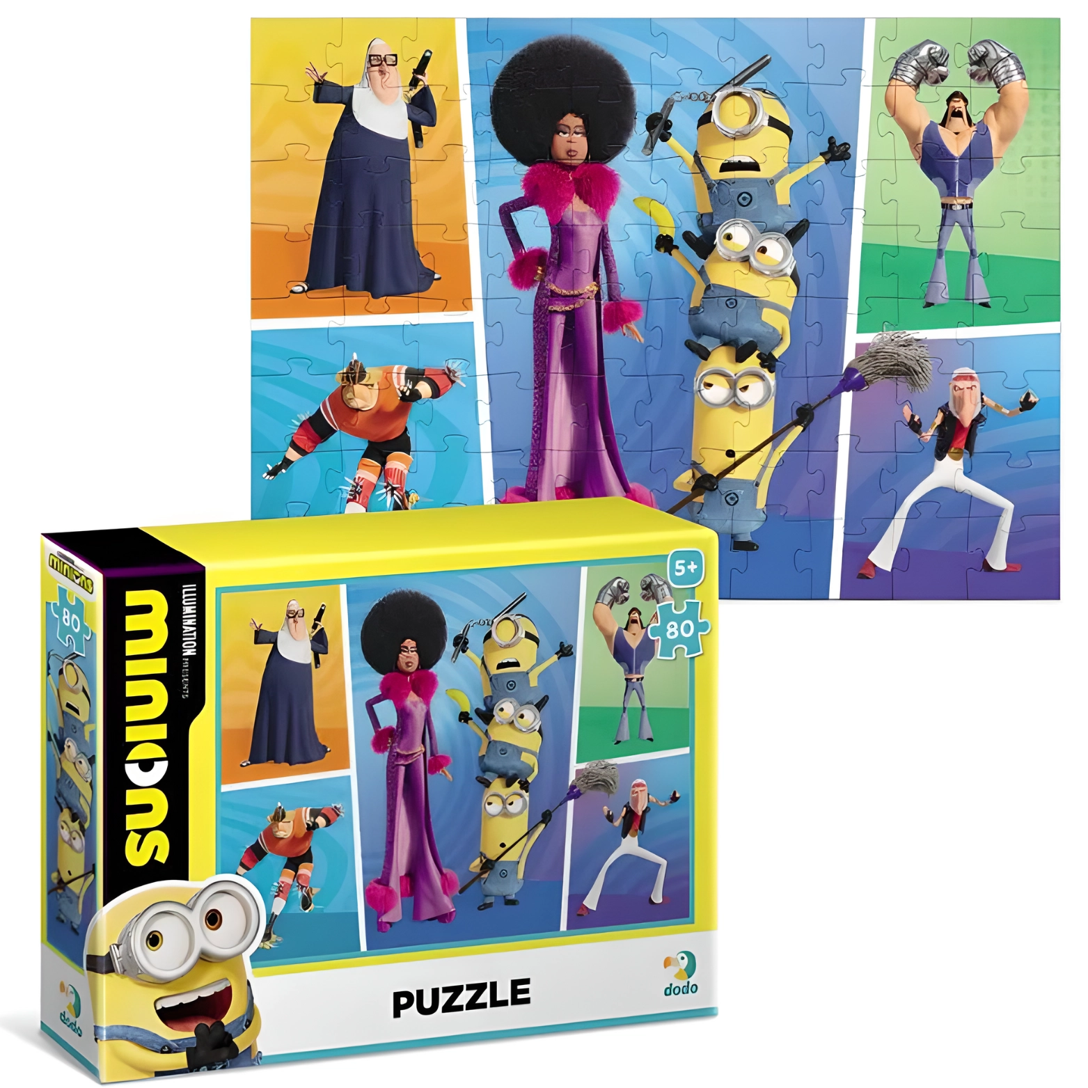 Puzzle 80 elementów do układania i kolorowania. Minionki i złoczyńcy - Puzzle