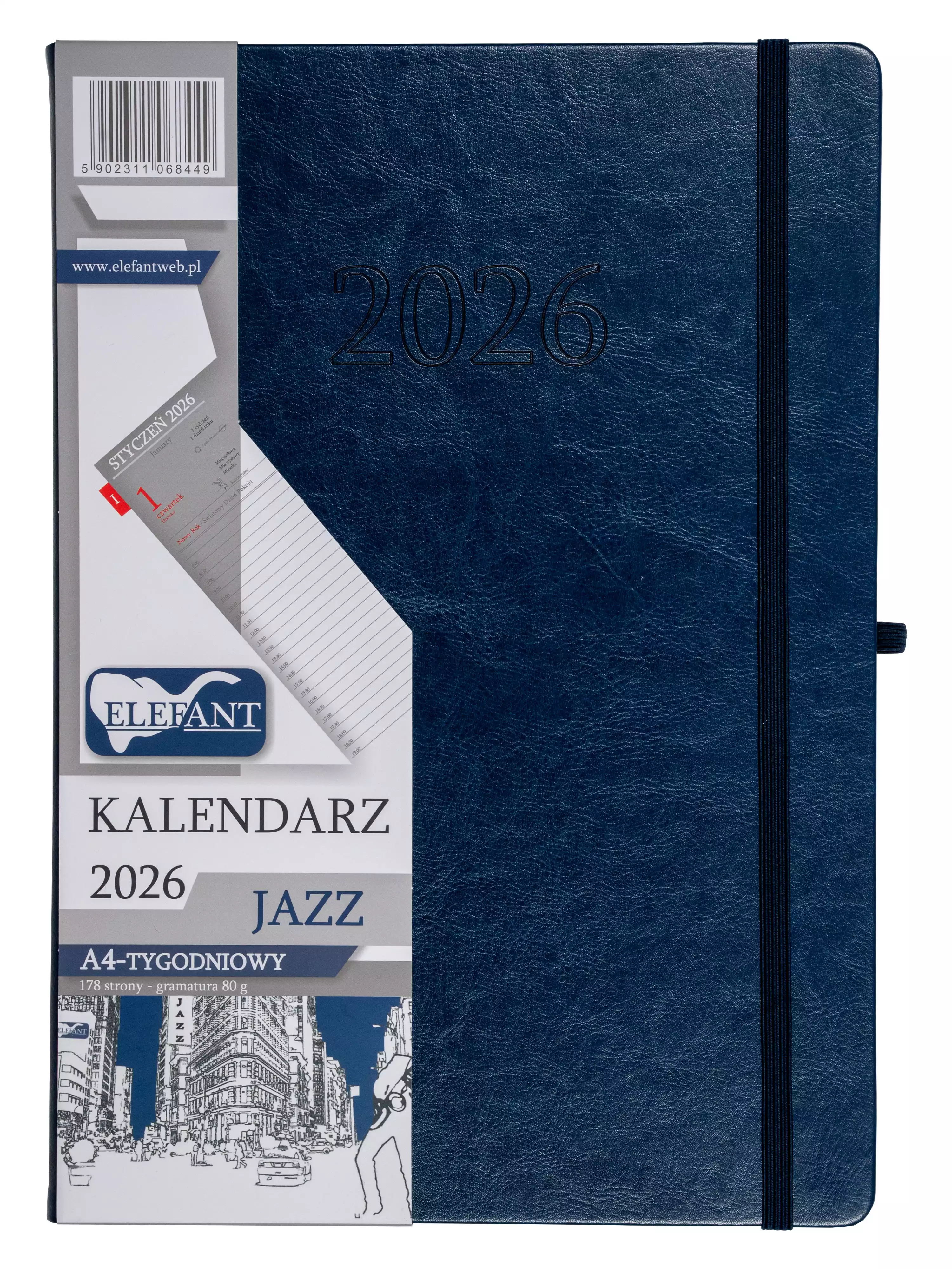 Jazz Kalendarz A4 tygodniowy granatowy 2026 - Książki