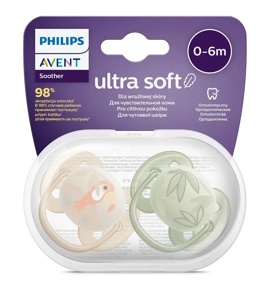 Smoczek Philips Avent Ultra Soft silikonowy supermiękki 0-6m 2 szt. + etui - Zabawki
