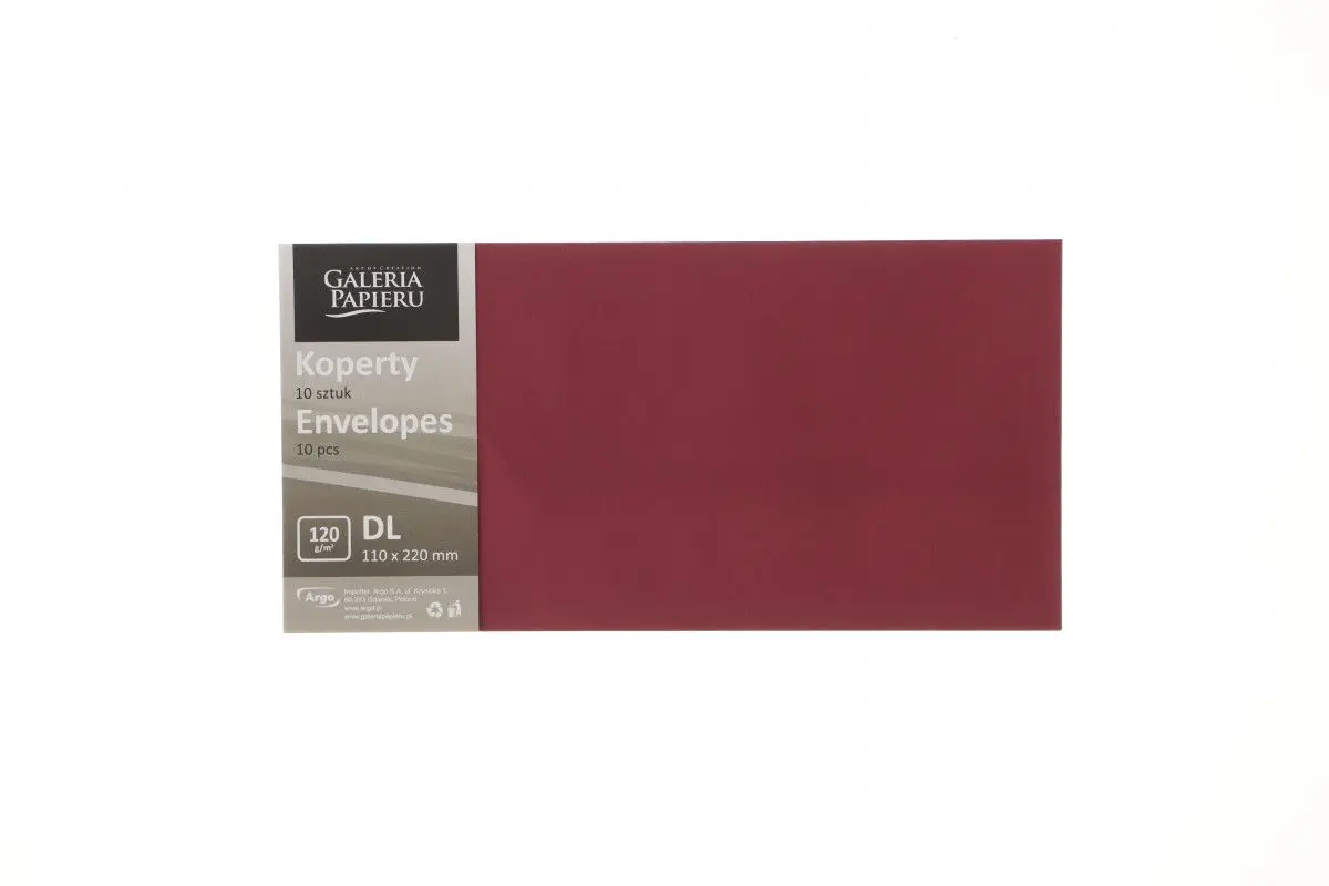 Koperta DL bordowa [mm:] 99x210 Argo (280186) 10 sztuk - Papiernicze i szkolne