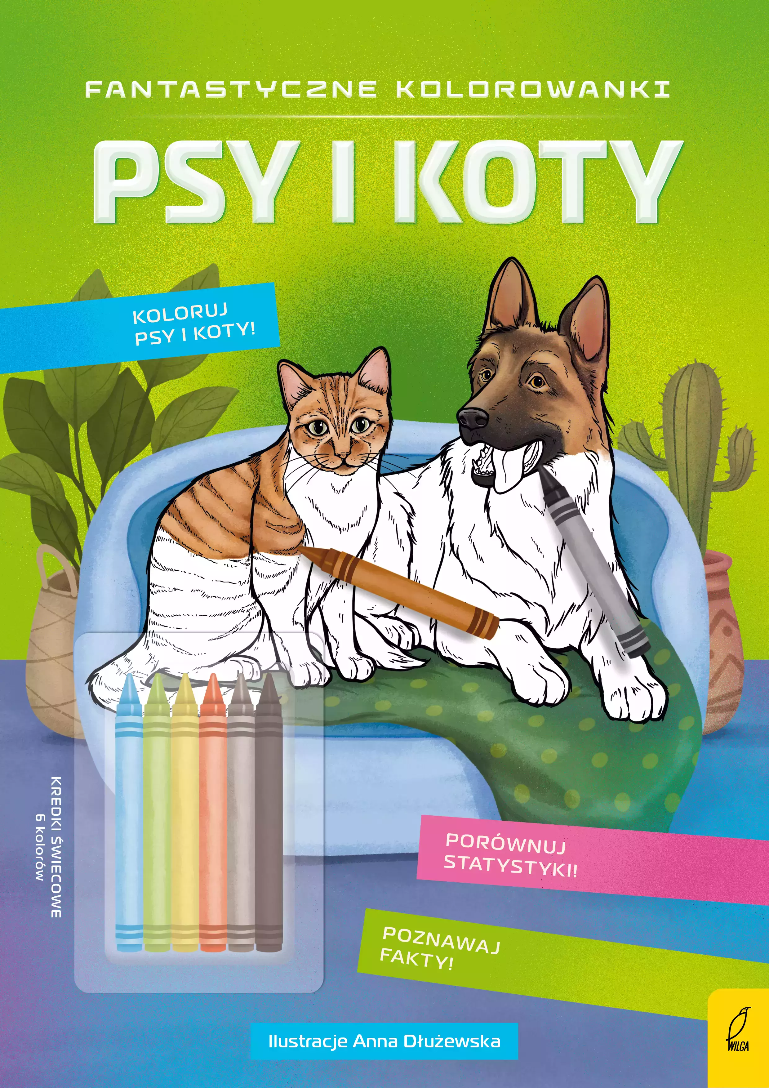 Fantastyczne kolorowanki z kredkami. Psy i koty - Książki