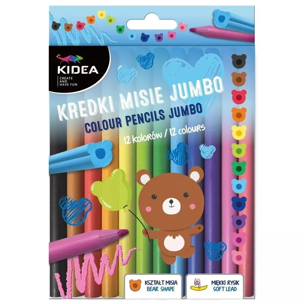 Kredki ołówkowe Misie 12kol/160 Jumbo Derform Kidea Wb - Papiernicze i szkolne