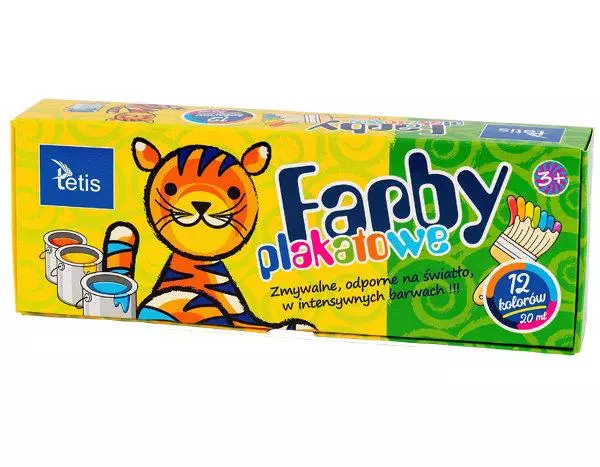 Farby plakatowe 12kol 20ml tetis - Papiernicze i szkolne