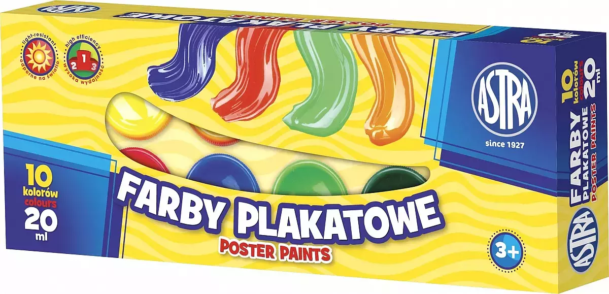 Farby plakatowe, 10 kolorów 20 ml - Papiernicze i szkolne