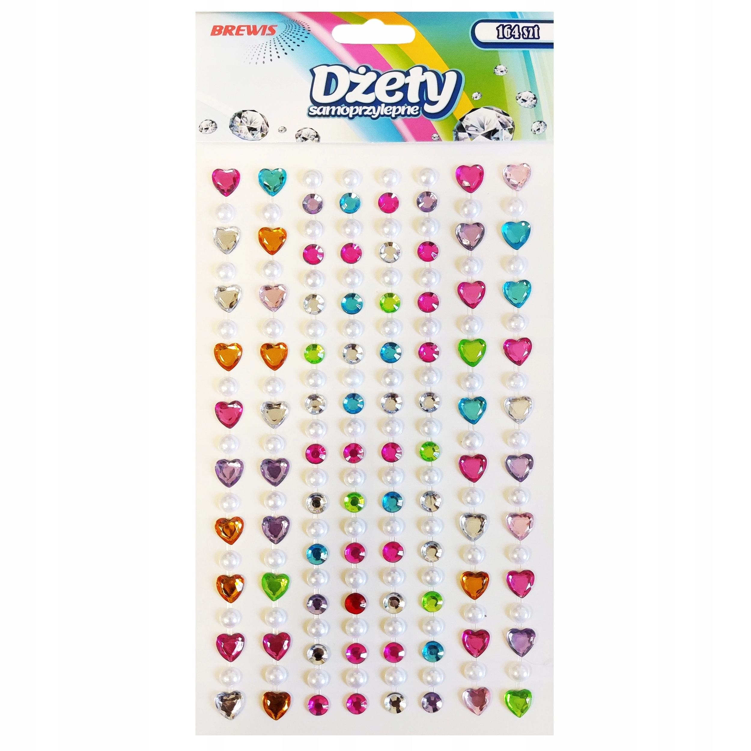 DŻETY SAMOPRZYLEPNE SERCA PERŁY RÓŻNE KOLORY 164szt. DS89 BREWIS - Papiernicze i szkolne