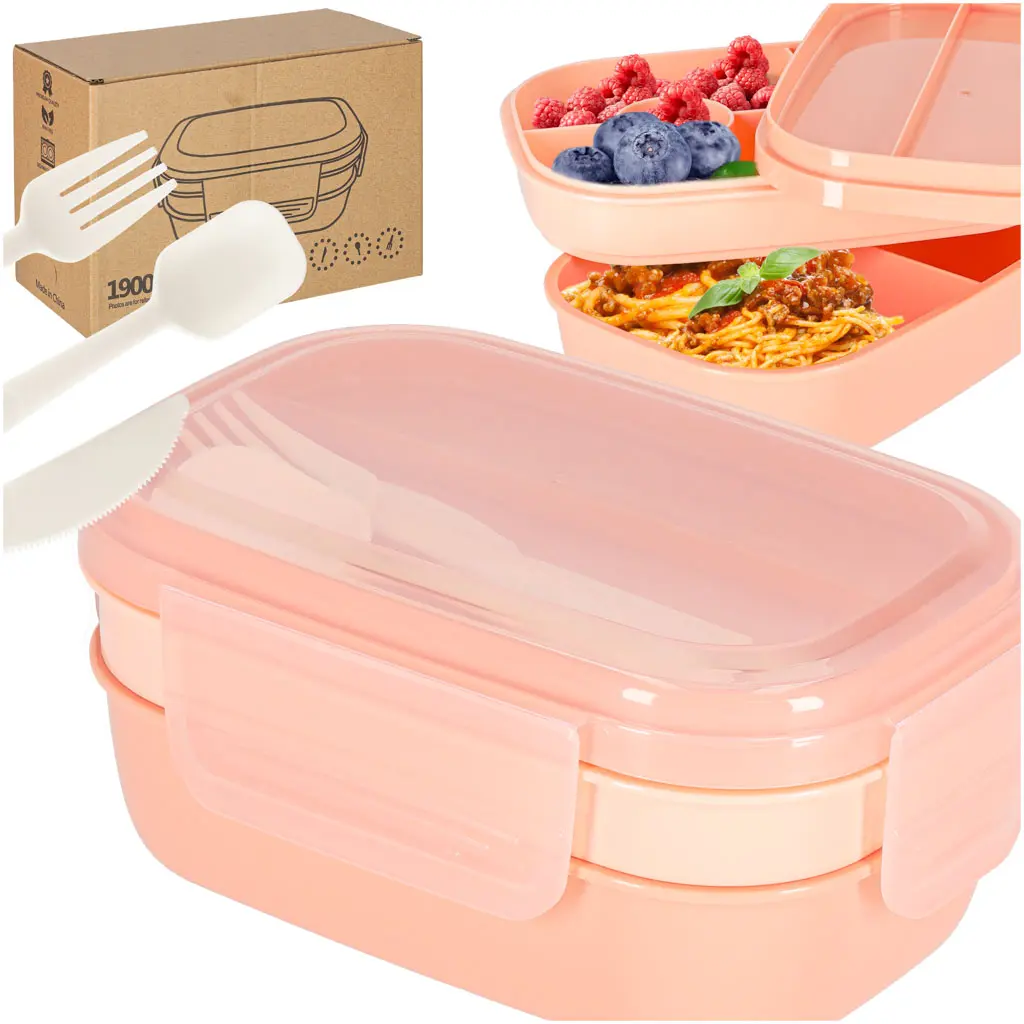 Lunch box śniadaniówka pudełko śniadaniowe z przegródkami dzielone 1900ml pomarańczowe - Elektronika i akcesoria