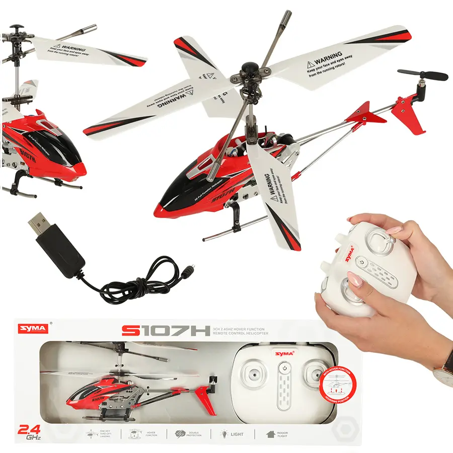 Helikopter zdalnie sterowany na pilota RC SYMA S107H 2.4GHz RTF czerwony - Zabawki