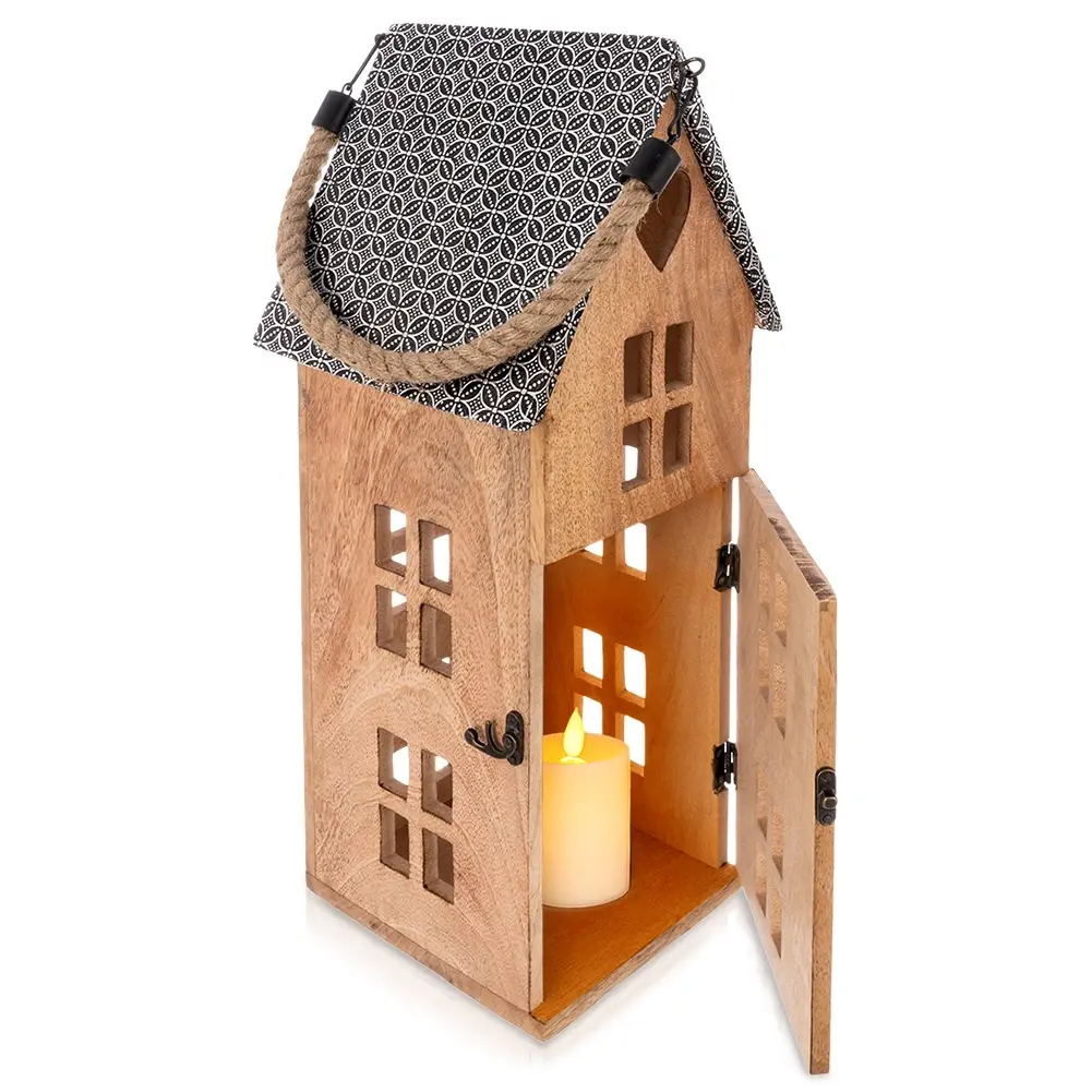 Lampion na świeczkę LED drewniany MANGO 22x48 cm - Elektronika i akcesoria