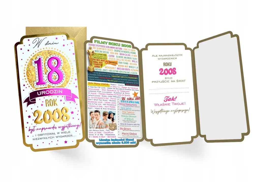 Karnet NA 18 URODZINY KARTKA NA 18-STKĘ rocznik 2008 dziewczyna - Papiernicze i szkolne