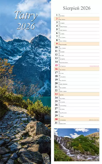 Kalendarz 2026 ścienny pasek, 13 plansz, Tatry - Książki