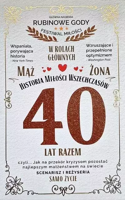 Karnet 40 rocznica ślubu (rubinowa) - Papiernicze i szkolne