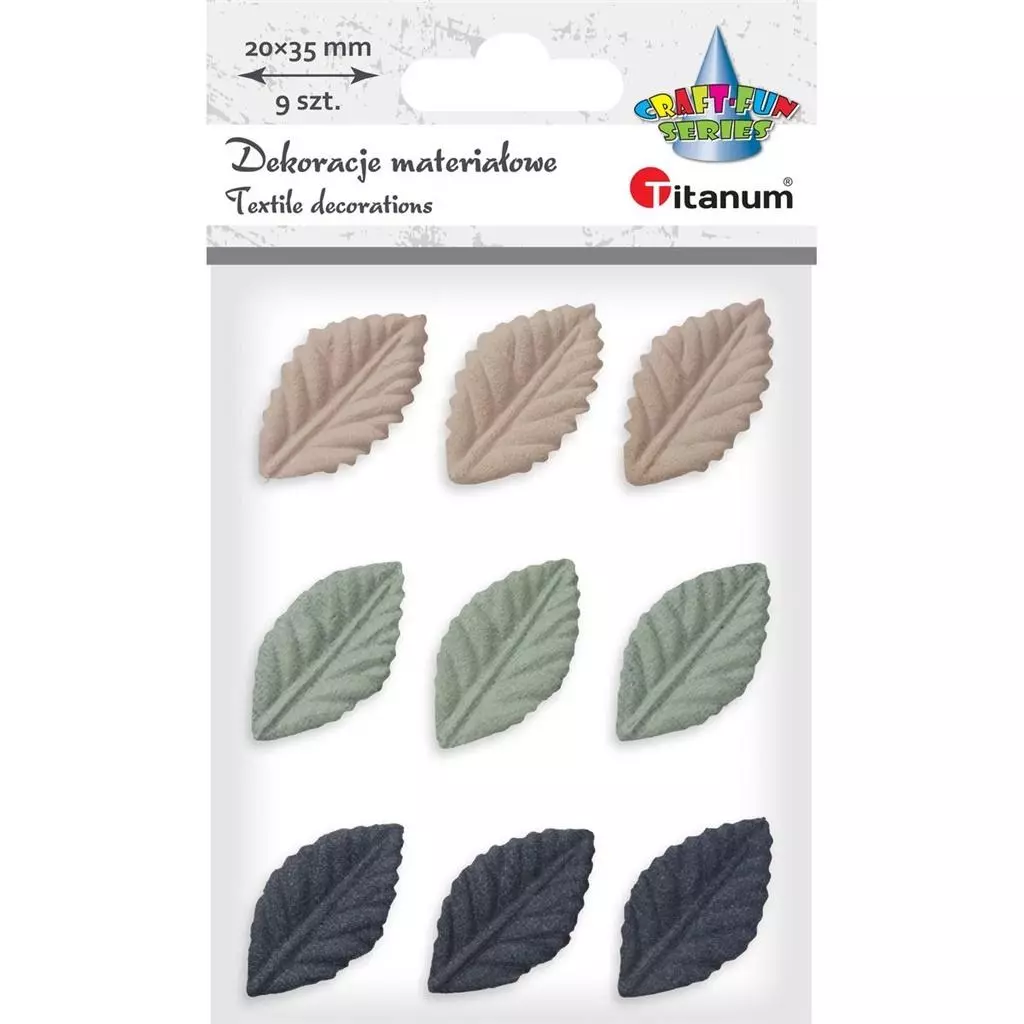 Liście materiałowe tłoczone 3D 20x35mm mix 9szt - Papiernicze i szkolne