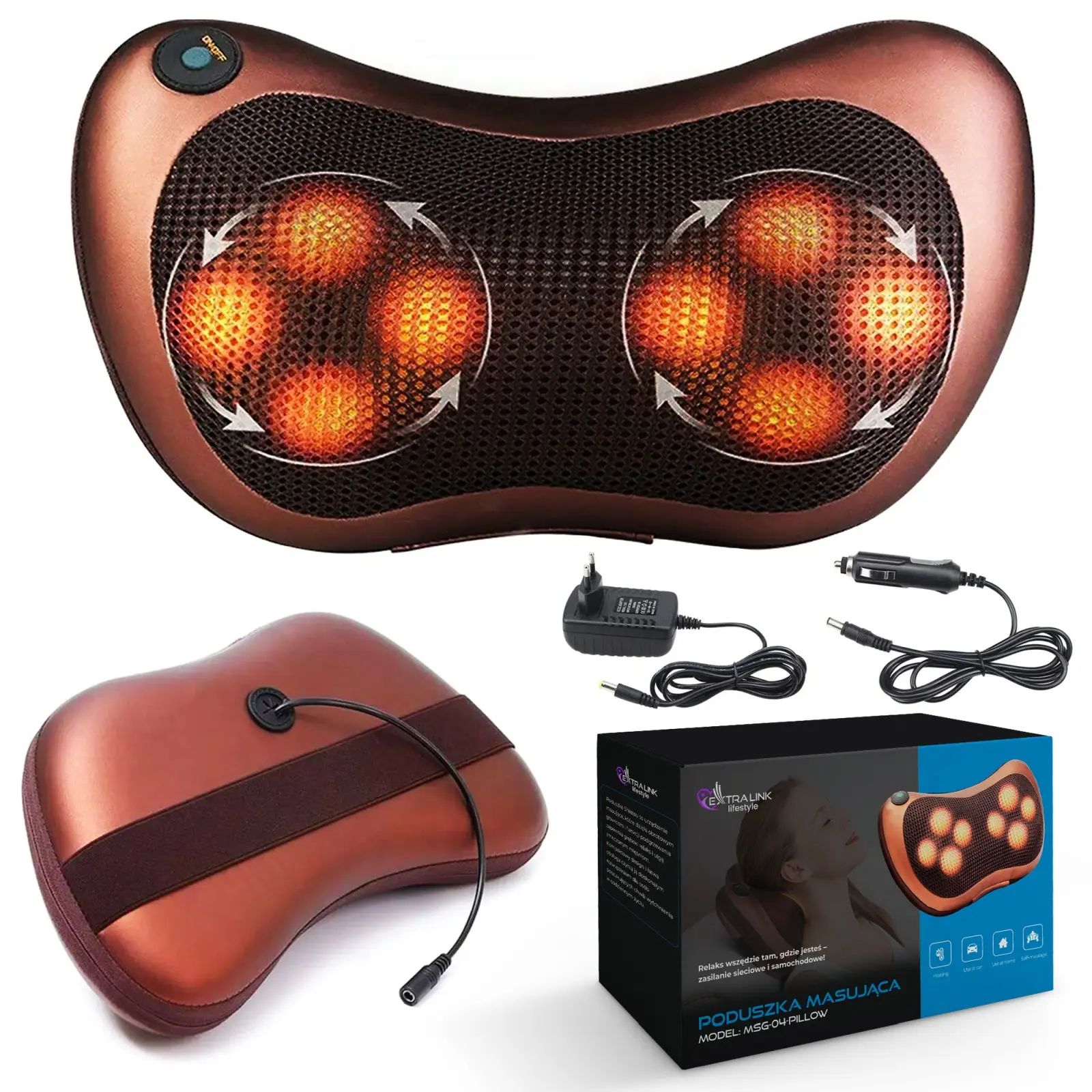Extralink Smart Life Massage Pillow | Poduszka masująca | 8 głowic masujących, Zasilanie AC, DC - Elektronika i akcesoria