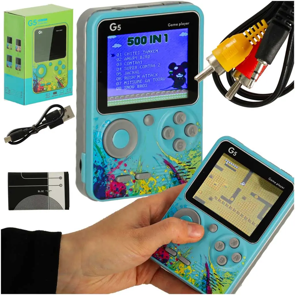 Konsola przenośna do gier mini elektroniczna retro 500 gier niebieska - Zabawki