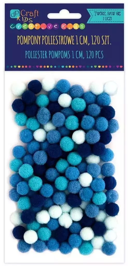 Pompony poliestrowe niebieskie 1cm różowy 120szt - Papiernicze i szkolne