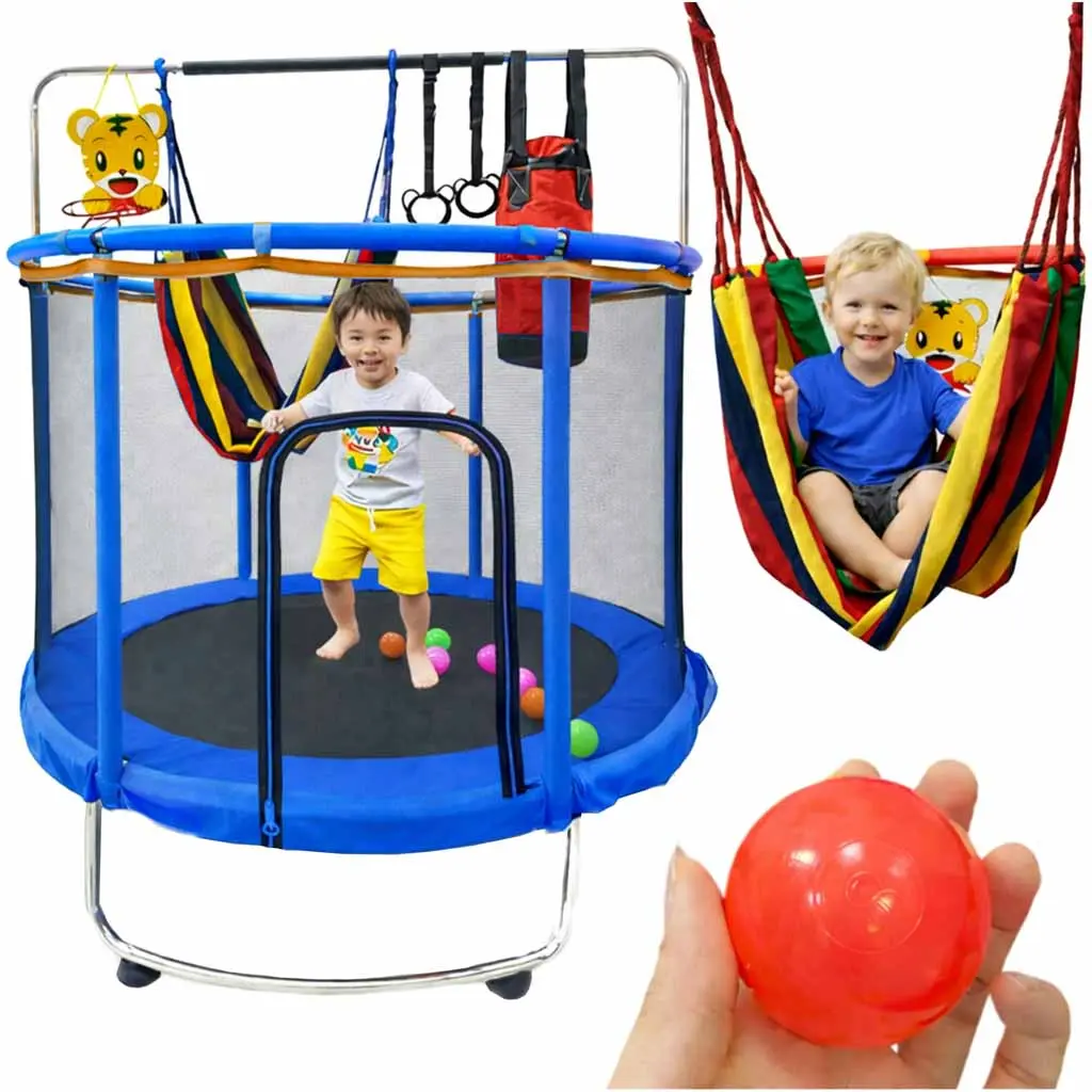 Trampolina dla dzieci ogrodowa siatka piłki koszykówka 155cm niebieska - Zabawki