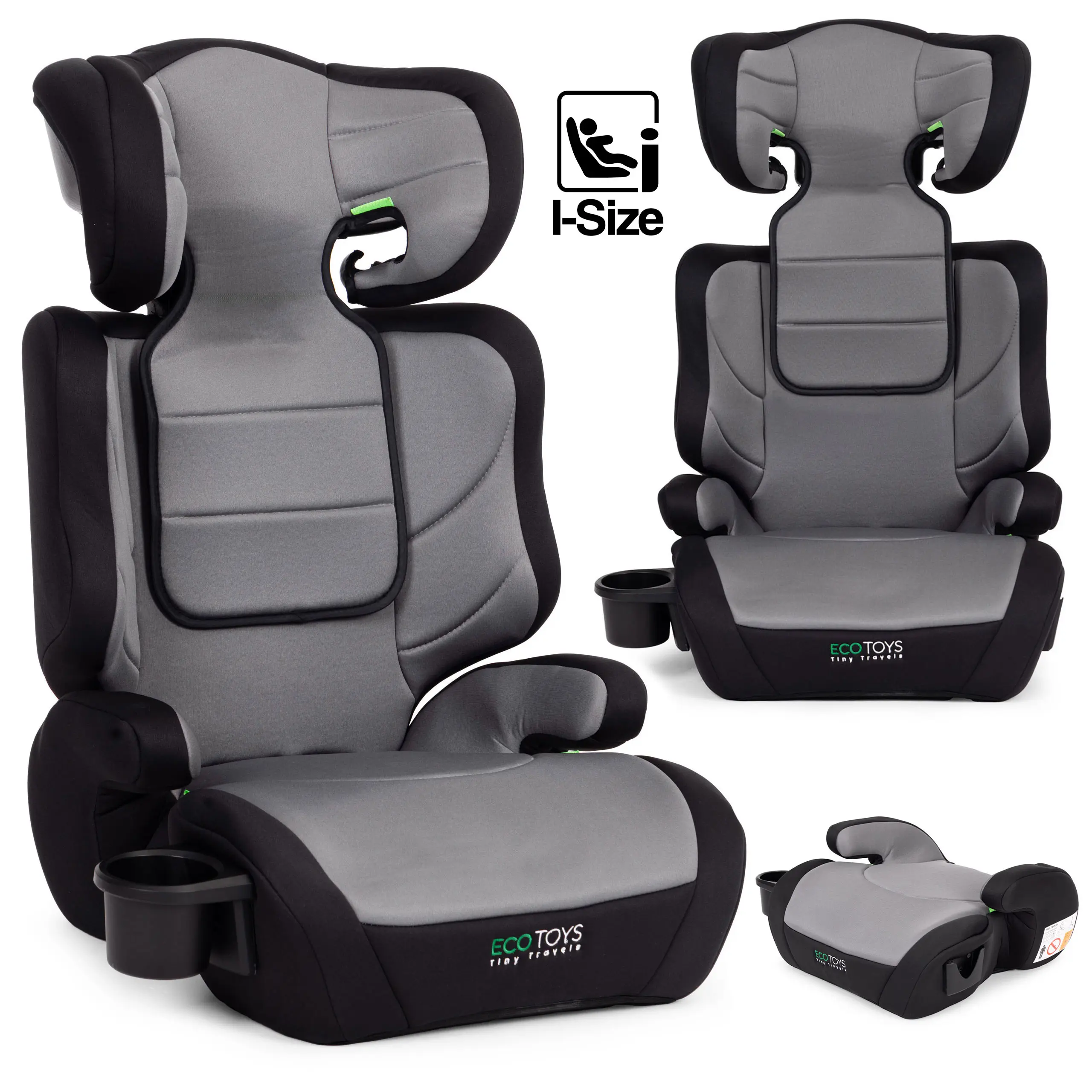 Fotelik samochodowy dla dzieci 2w1 podkładka i-SIZE wzrost 100-150 cm uchwyt na napoje ECOTOYS - Mama i dziecko