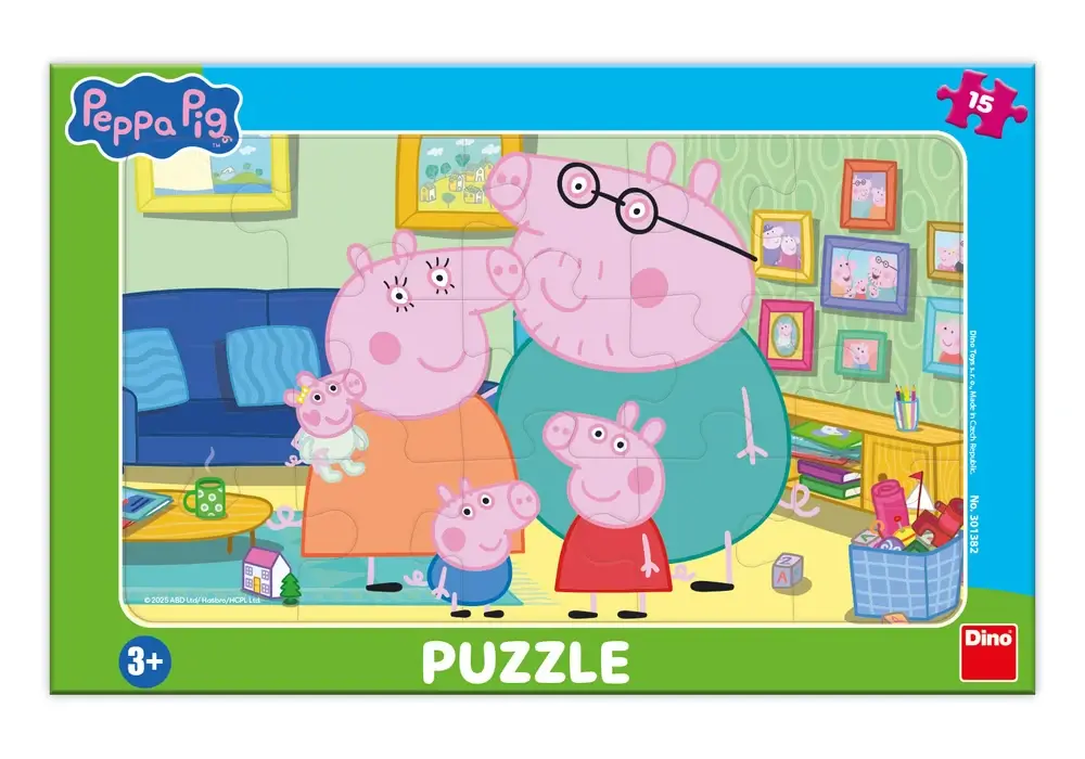 Puzzle ramkowe 15 elementów. Świnka Peppa. Rodzina w pokoju - Puzzle
