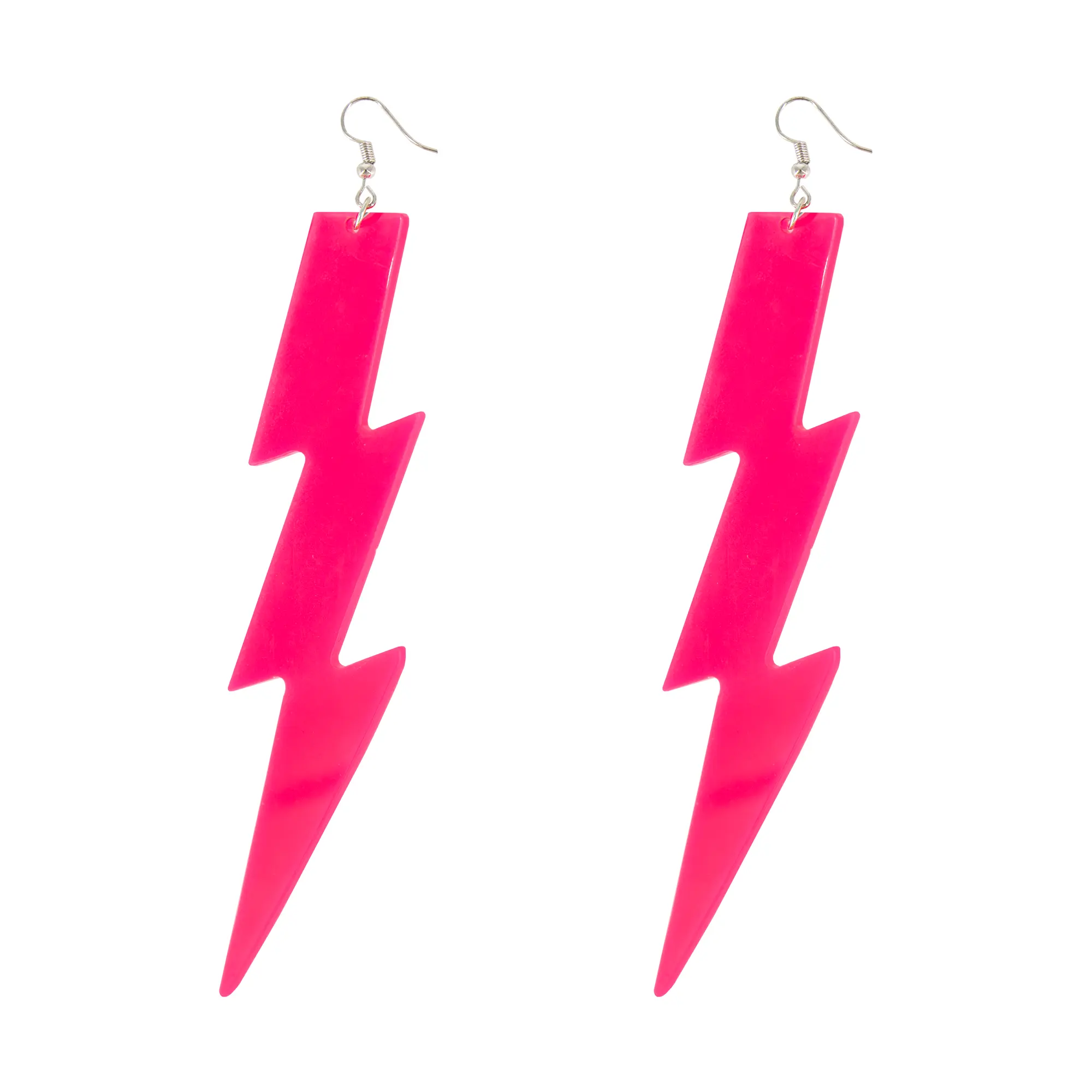 Kolczyki neonowe Błyskawice różowe 12cm - Impreza