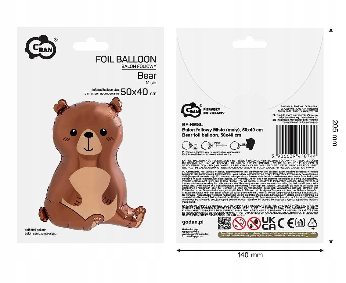 BALON FOLIOWY 50 x 40 cm - MISIO MATOWY - 1 szt GODAN - Papiernicze i szkolne