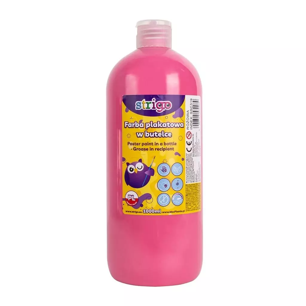 Farba plakatowa w butelce 1000ml różowy STRIGO - Papiernicze i szkolne