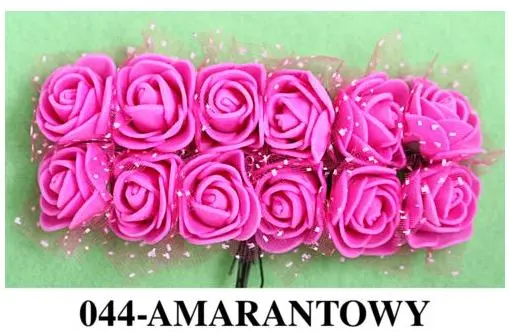 Kwiaty piankowe z tiulem śr.2,5cm/6x12szt amarant, Florystyka - Papiernicze i szkolne