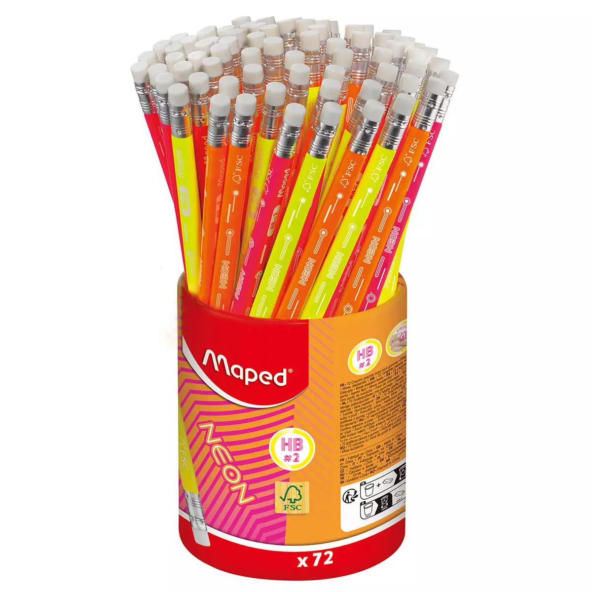 Ołówek z gumką Maped Neon Hb Kubek 72 szt. Display - Papiernicze i szkolne