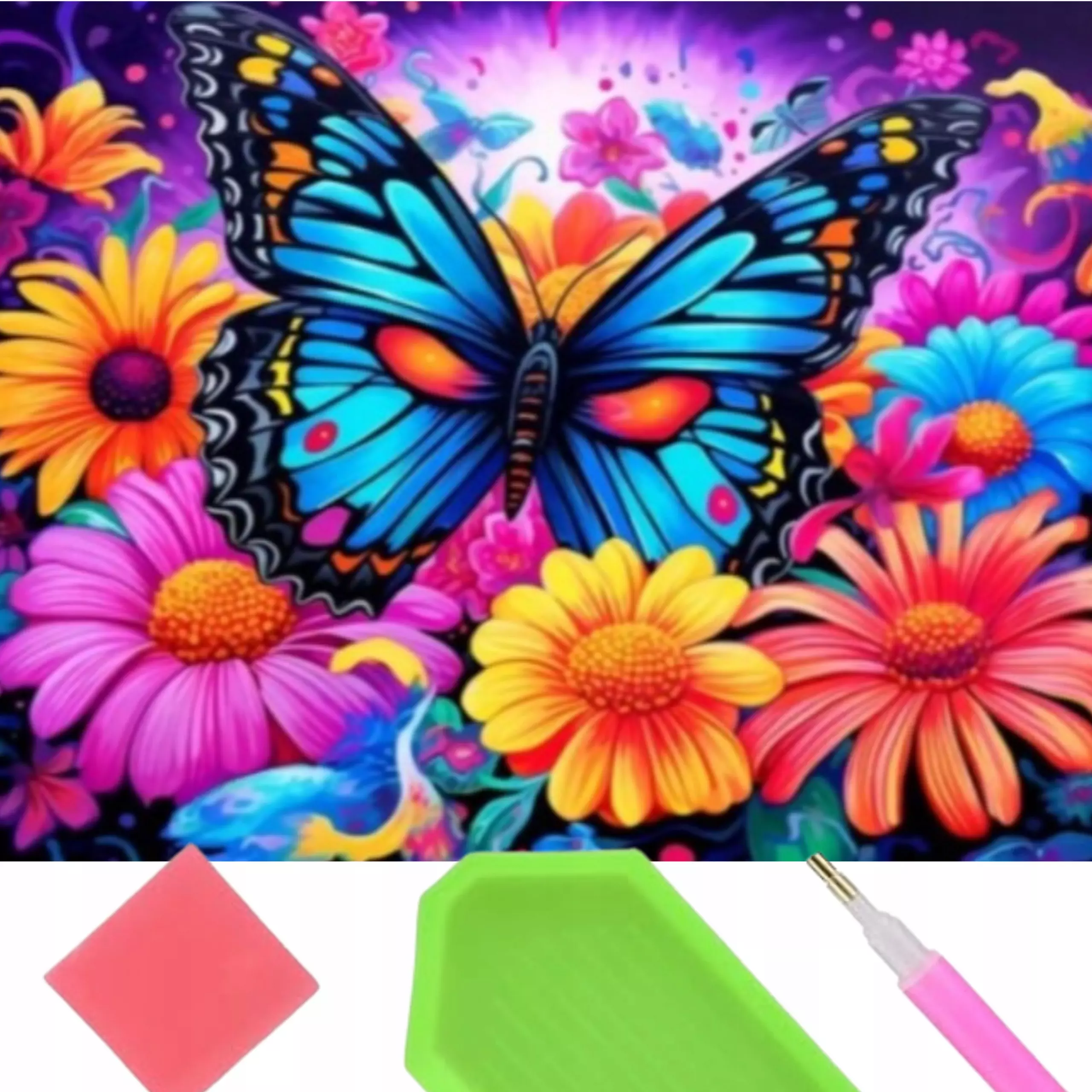 Diamentowa mozaika Motyl w kwiatach 30x40cm 2000597 - Zabawki