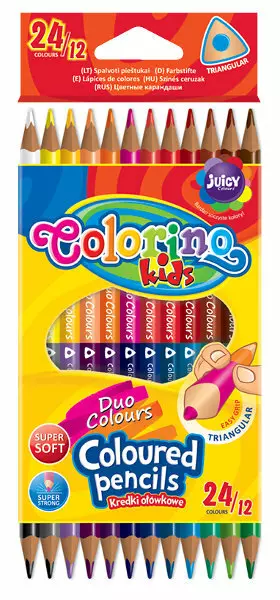 Kredki ołówkowe Colorino, trójkątne, dwukolorowe. Kids 24 kolory (12 sztuk) - Papiernicze i szkolne