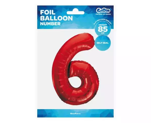 Balon foliowy Cyfra 6 czerwona, 85cm - Książki
