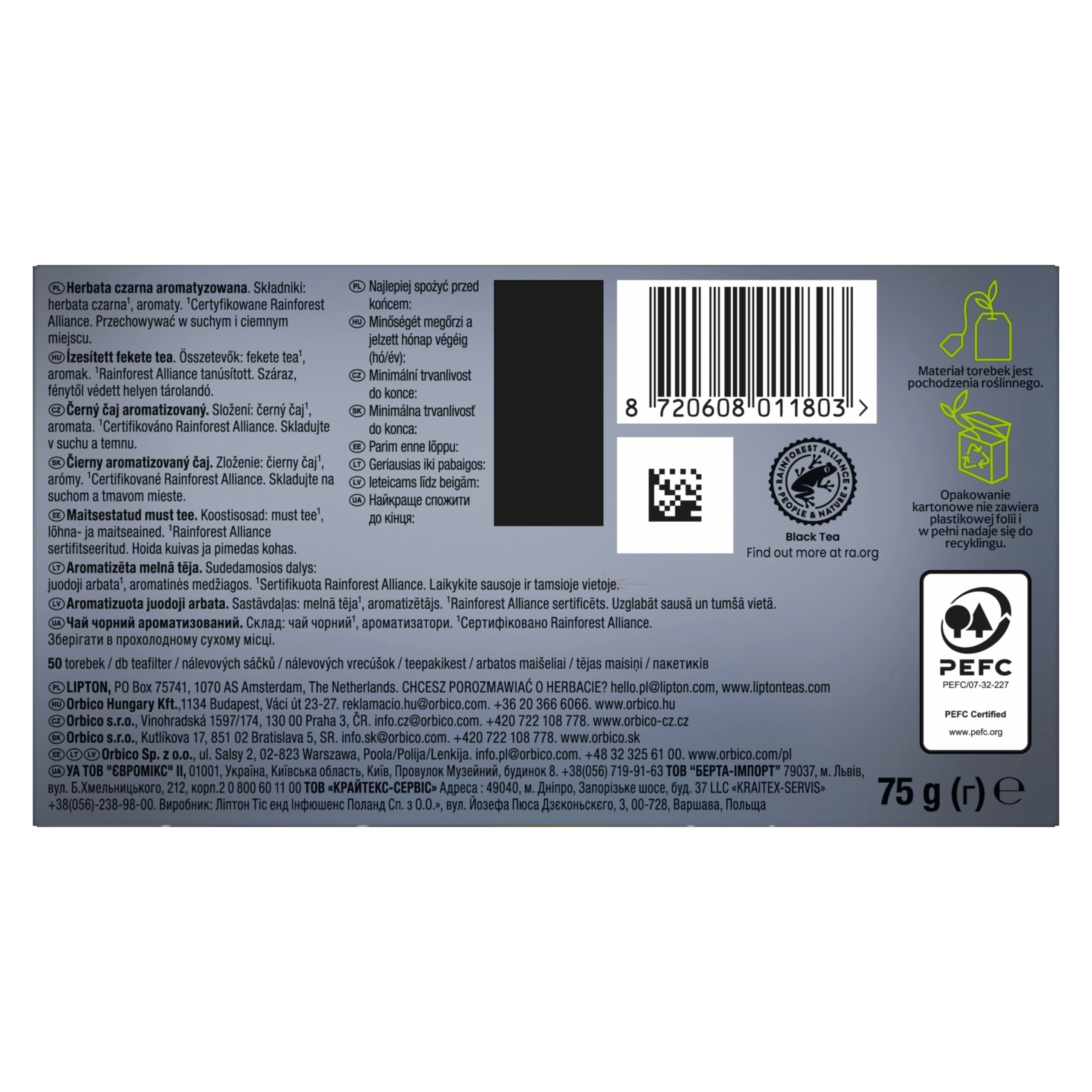 Herbata czarna Lipton Earl Grey, 75 g (50 torebek) - Papiernicze i szkolne
