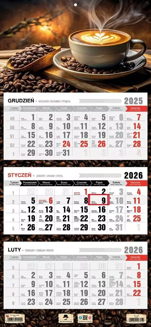 Kalendarz 2026 trójdzielny płaska główka kawa - Książki