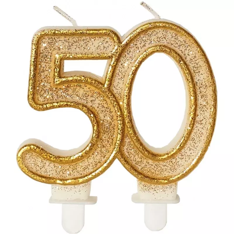 Świeczka urodzinowa, cyfra 50 - złota brokatowa, 7 cm - Papiernicze i szkolne