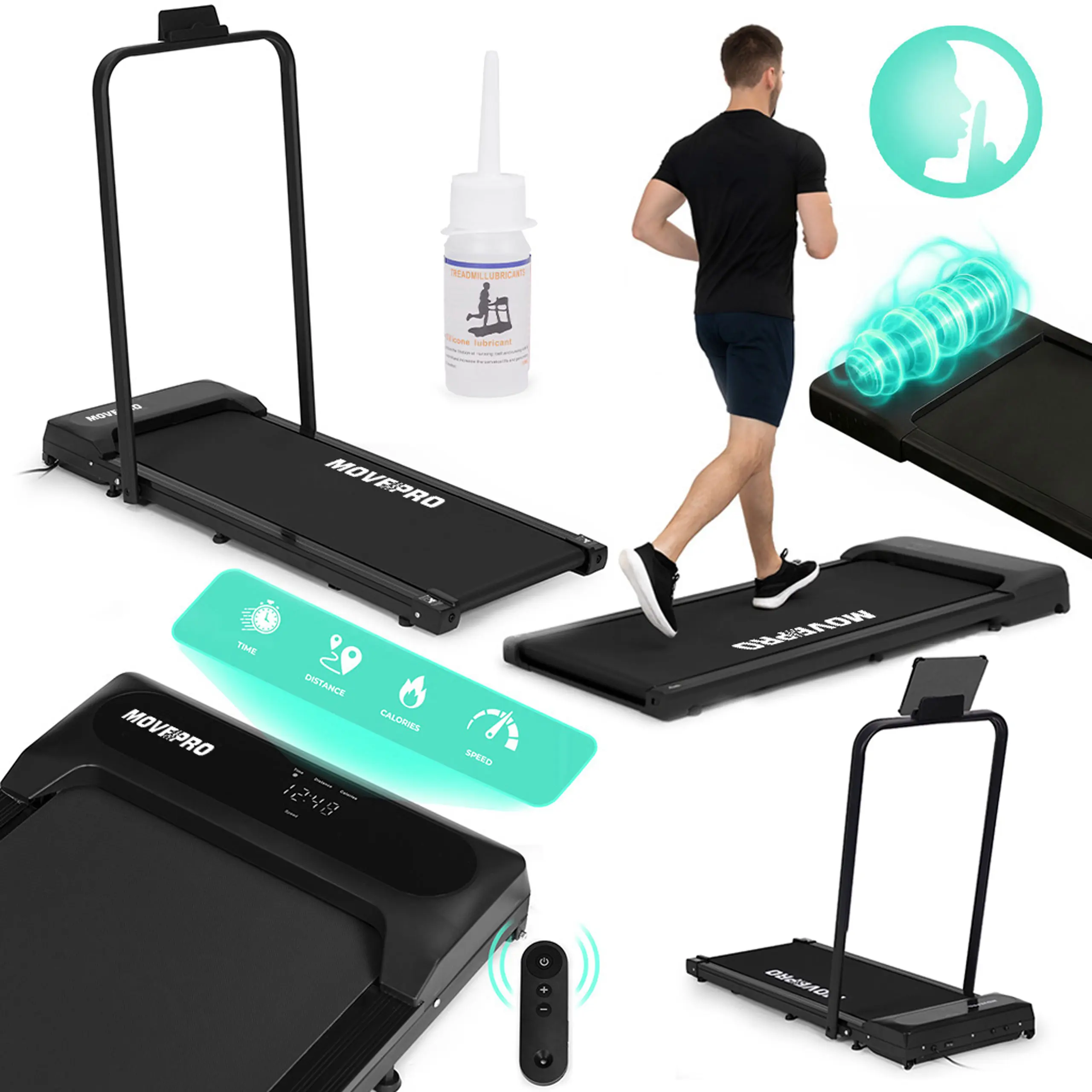 Bieżnia domowa z uchwytem elektryczna walking pad treningowy pod biurko 10 km/h MOVEPRO - Elektronika i akcesoria