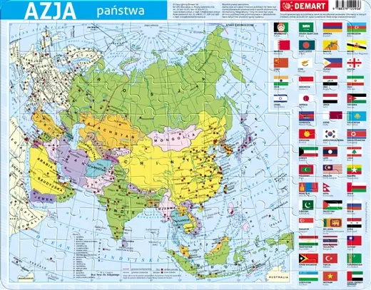 Puzzle 72 elementy ramkowe, Azja mapa polityczna - Puzzle