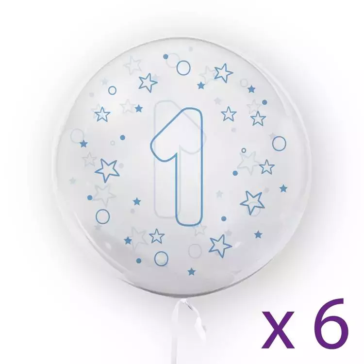 Balony z cyfrą "1" (6 sztuk), gwiazdki niebieskie - Papiernicze i szkolne