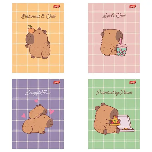 Zeszyt A5 32 kartki kratka. Okładka laminowana lakier miejscowy UV 70 g/m2. Capybara Mood - Papiernicze i szkolne