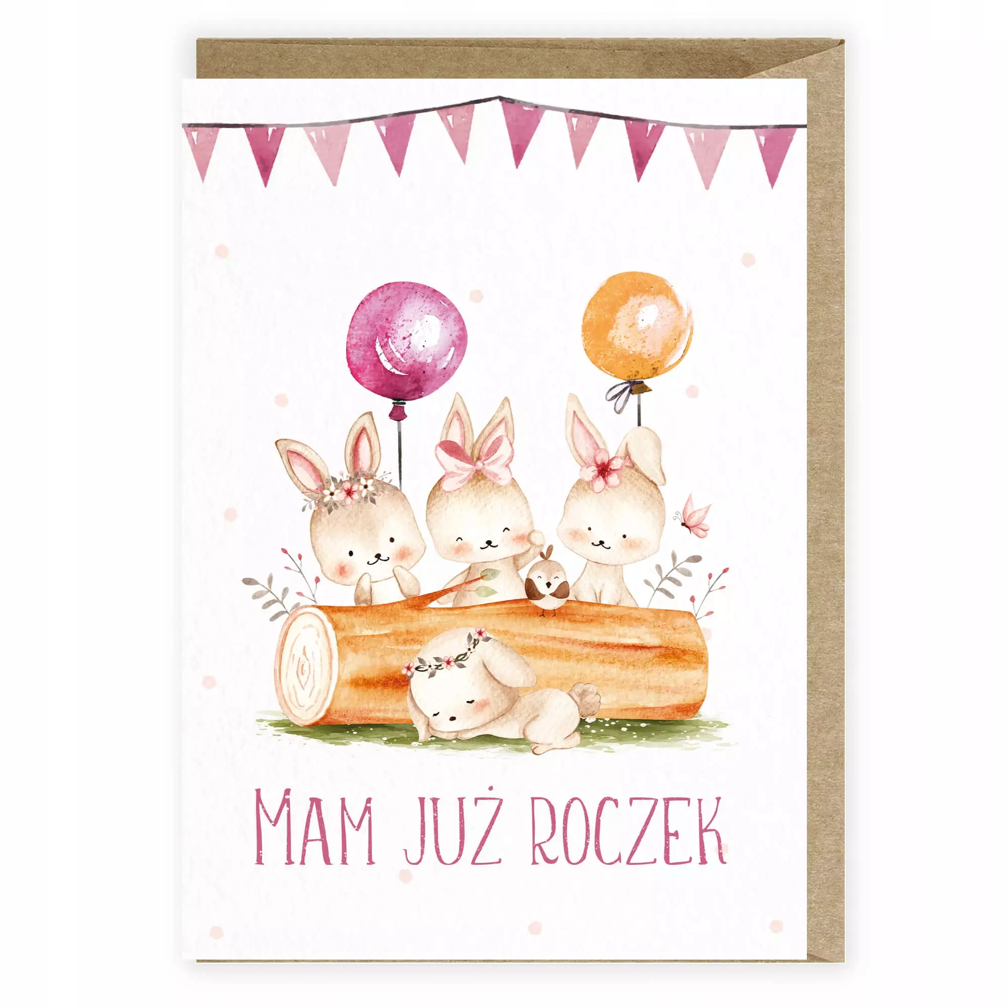 Kartka urodzinowa Roczek Zajączki K114 - Papiernicze i szkolne